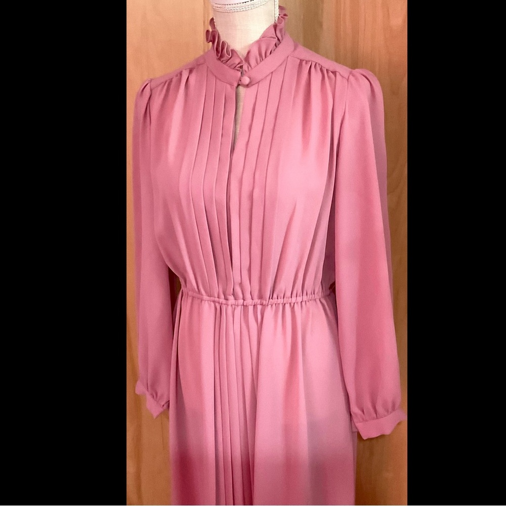 Vintage pink pleated ruffle maxi dress - EUC - Picture 3 of 4